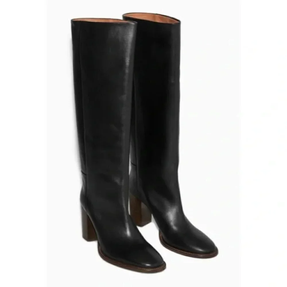 COS Knee Black Leather Foldover Slouchy Thigh-Highs Boots Size 41 USA 11